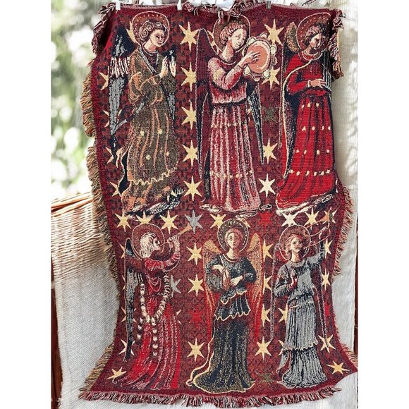 Vintage Angel Tapestry Throw Blanket Woven Cotton Jacquard